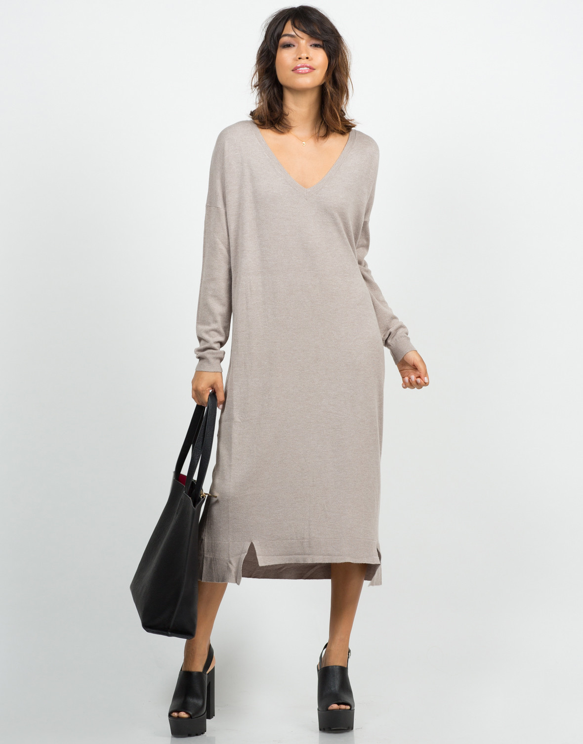 longsweaterdress taupe front